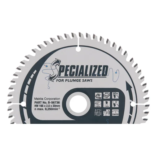 SPECIALIZED T.C.T. pjūklas 165X2X20mm 5° T60 Makita B-56736 image 1