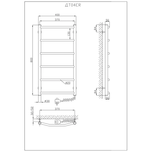 KOSSER Trapecija 800x400/6 ER reg. (dešinėje) Elektrinis rankšluosčių džiovintuvas image 3