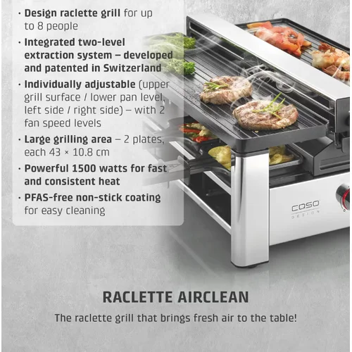 Caso Raclette AirClean 02831 - Elektrinis grilis, nerūdijantis plienas image 2