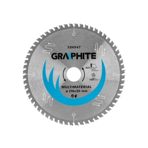 GRAPHITE Pjovimo diskas su HM dantukais, 216 x 30 mm, 60 dantukai image 1