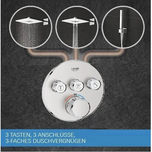 Grohe Grohtherm SmartControl 3 išėjimų potinkinis termostatinis maišytuvas chromo spalvos image 2