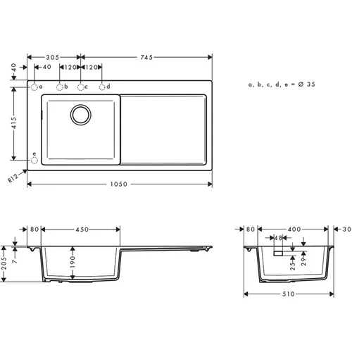Hansgrohe S51 S5110-F450 plautuvė 1030×490 mm image 2