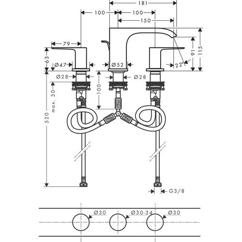 Hansgrohe Vivenis 75033000 3 dalių praustuvo maišytuvas image 2