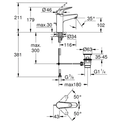 Grohe EuroEco vonios maišytuvų komplektas (32743001, 24265001, 27598003), chromas image 3