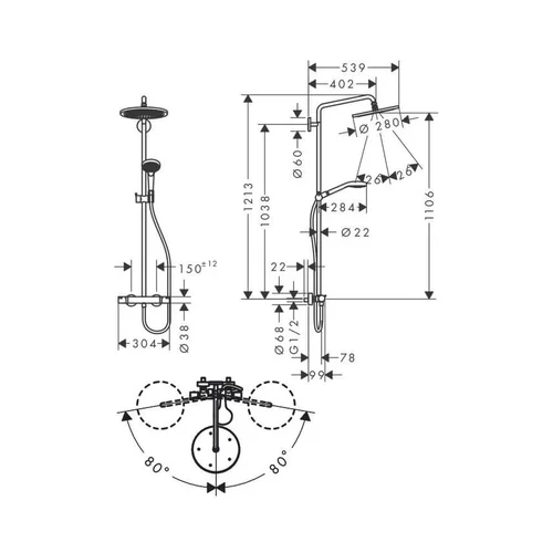 Hansgrohe Croma Select S 280 termostatinė dušo sistema 28 cm juoda image 3