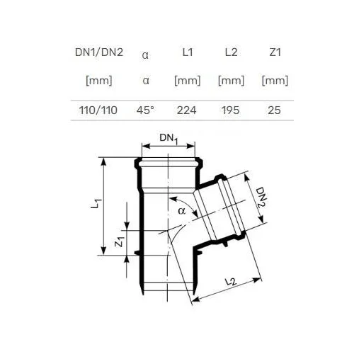 Magnaplast HTplus Vidaus kanalizacijos trišakis Ø110/110 mm 45° image 2