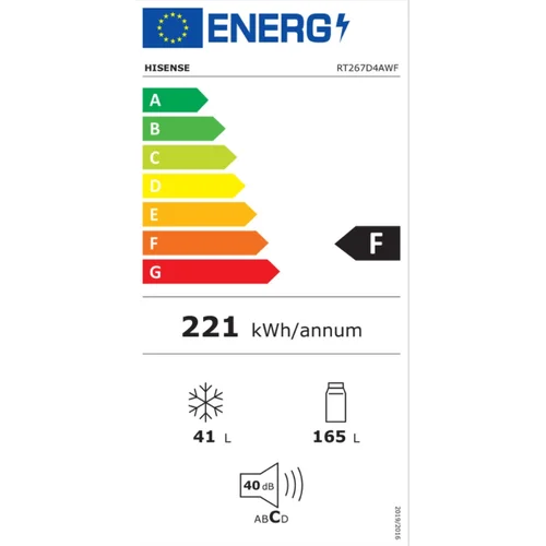 Hisense RT267D4AWF šaldytuvo, dviejų durų, viršuje šaldiklis image 3
