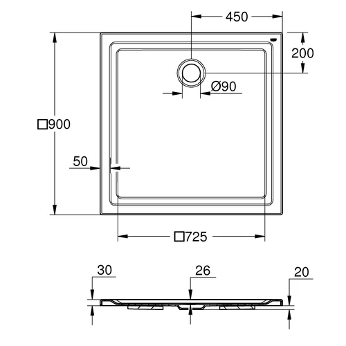 Grohe 39301000 dušo padėklas, akrilinis, 90x90 cm image 3