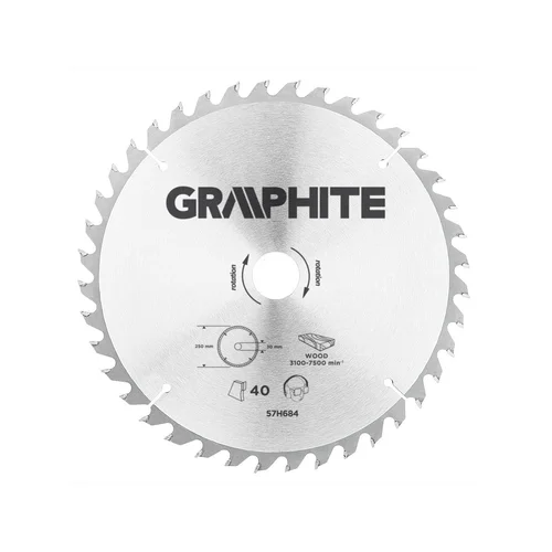 GRAPHITE Pjovimo diskas 250x30 mm, 40 dantų, medžiui image 1