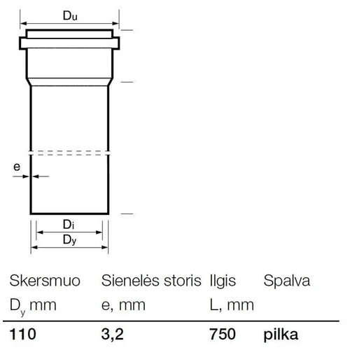 Wavin Vidaus kanalizacijos PVC vamzdis Ø110 mm 0,75 m image 2