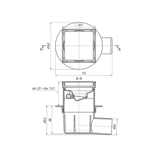 Ani Plast TQ5802EU Dušo trapas įklijuojamas plytelėmis 10x10 REG image 3