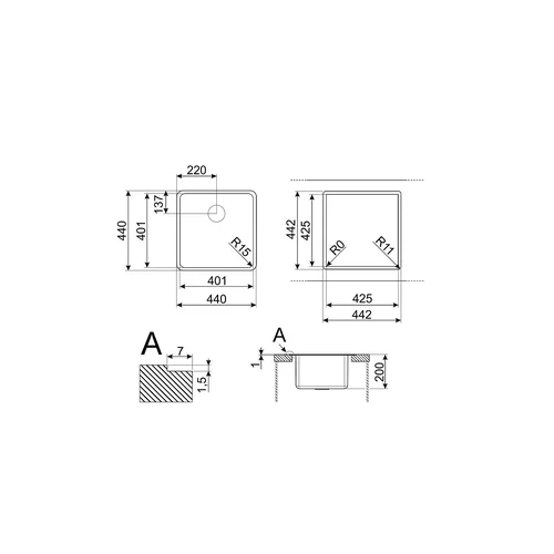 SMEG VFU40SFR Virtuvės plautuvė, trigubo montavimo galimybė image 3