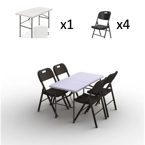Sulankstomų baldų komplektas: Stalas 120x60 cm, 4 kėdės Premium juodos image 2