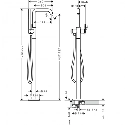 Hansgrohe Tecturis S 73440670 grindų vonios maišytuvas juodos matinės spalvos image 2