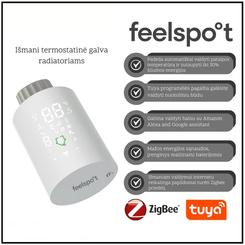 Feelspot TG22.09 Zigbee Tuya išmanioji termostatinė galva radiatoriams image 1