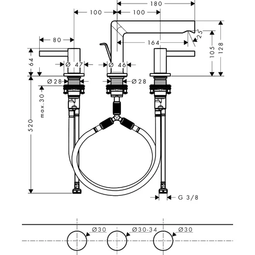 Hansgrohe Zesis S 74733000 Praustuvo maišytuvas 3 skylių dugno vožtuvu image 3