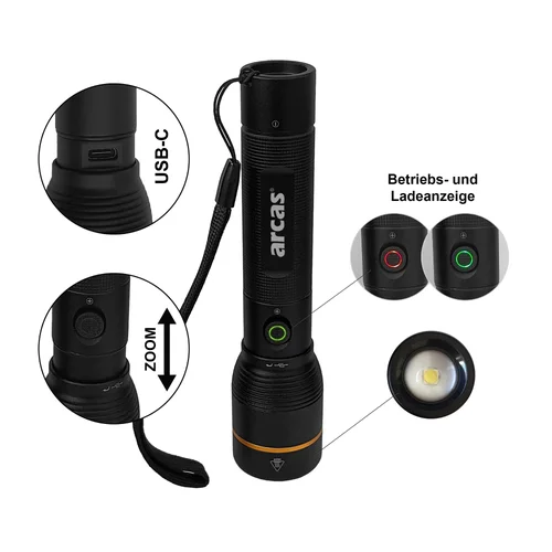 Arcas BT-FL8034 rankinis žibintuvėlis 1000 lm, USB-C, juodas image 2