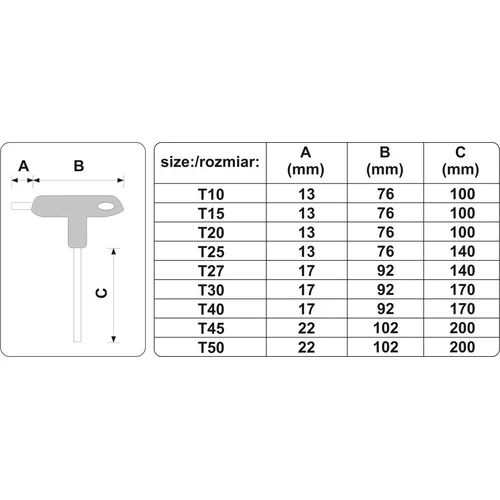 Yato Raktų žvaigždinių su rankena rinkinys TORX, 9 vnt, T10-T50mm image 3