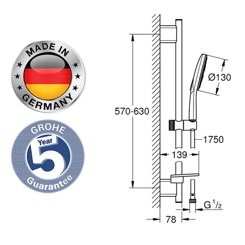 GROHE Rainshower SmartActive 26546000 dušo stovas chromo spalvos image 2
