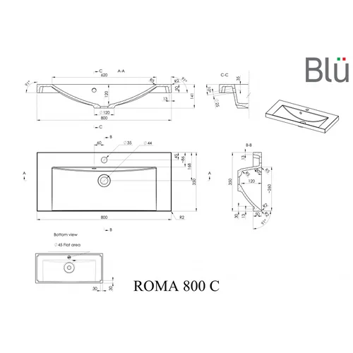 Praustuvas ROMA, akmens masė, BLU - 60 x 35 cm image 3