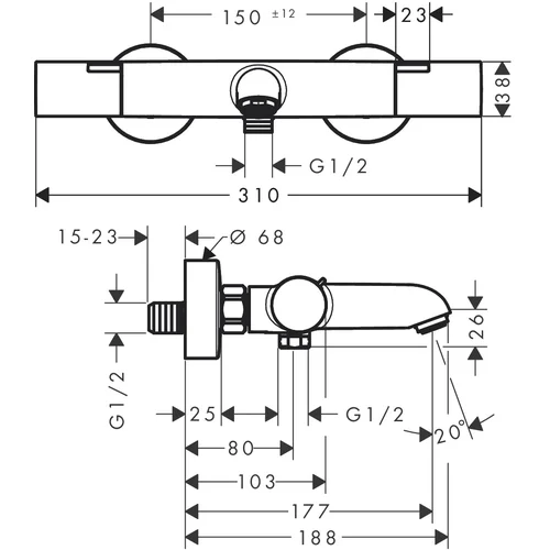 Hansgrohe Ecostat Fine 13325670 Termostatinis vonios maišytuvas Juoda matinė image 2