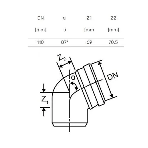 Magnaplast Skolan alkūnė vidaus kanalizacijai, 110 mm, 87° image 2