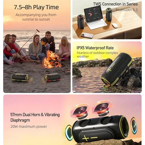 Awei KA5 20W Juodas-Geltonas Bluetooth garsiakalbis image 3