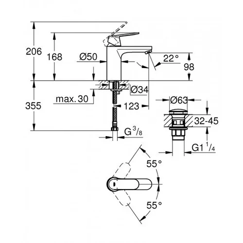 GROHE Eurosmart Cosmopolitan praustuvo maišytuvas – Vienos skylės montavimas image 2