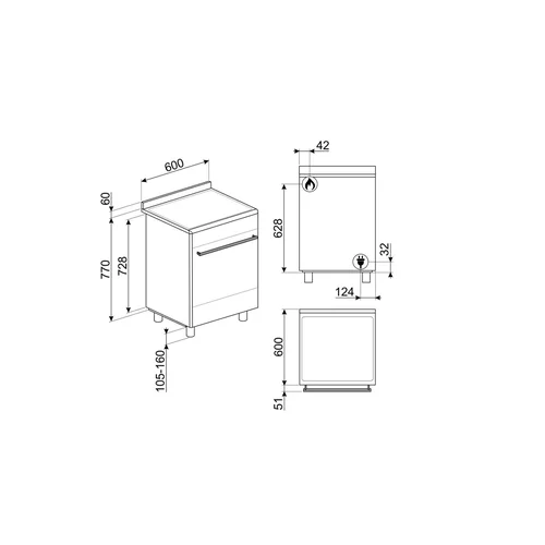 Dujinė viryklė su elektrine orkaitė Smeg SUK61MBL9, 60 cm, Juoda image 3