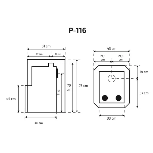 Skamet P-11640 PRV dešininė krosnelė su 40 L nerūd. plieno vandens talpa image 2