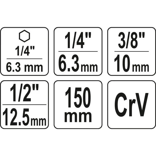 YATO 1/4"+3/8"+1/2" prailgintų adapterių suktuvui rinkinys 3vnt. image 2