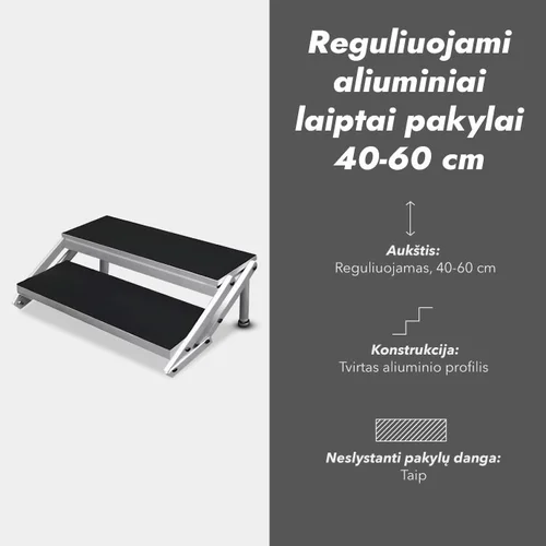 Reguliuojami aliuminiai laiptai pakylai 40-60 cm (2 pakopų) image 2