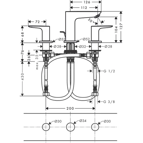 Hansgrohe Talis E 71733990 3 skylių praustuvo maišytuvas Bronzos image 2