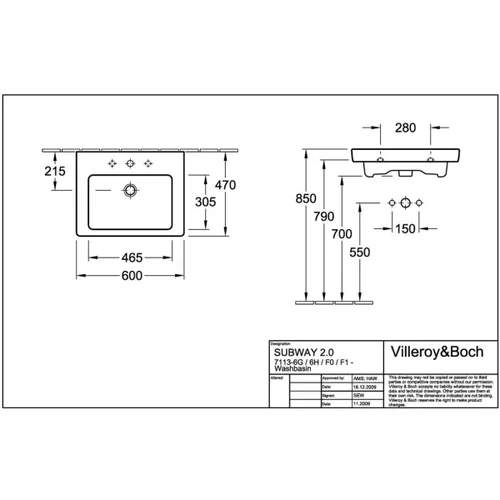 Praustuvas Villeroy&Boch Subway 2.0 71136g01 600x470x150 image 2