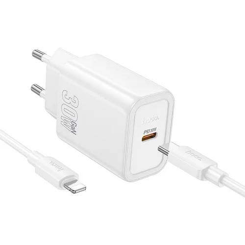 Hoco N62 30W GaN įkroviklis USB-C/Lightning kabeliu 1.0 m Baltas image 1