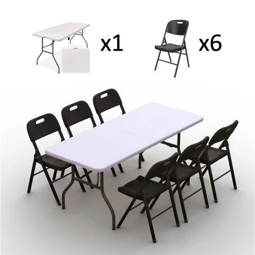 Sulankstomų baldų komplektas: Stalas 180 cm baltas, 6 kėdės Premium image 2