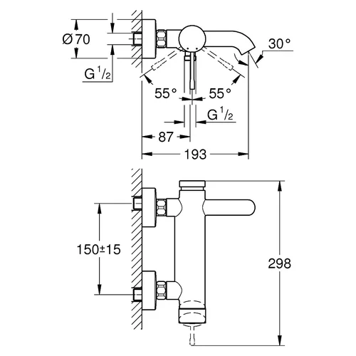 Grohe Essence 33624DL1 vonios–dušo maišytuvas, šlifuotas šiltas saulėlydis image 2