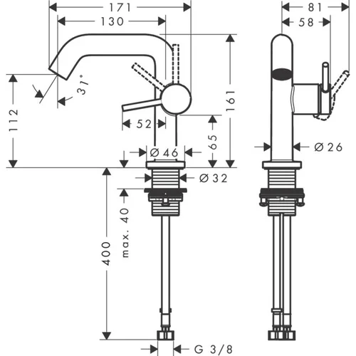 Hansgrohe Tecturis S 110 praustuvo maišytuvas 73322700 image 2