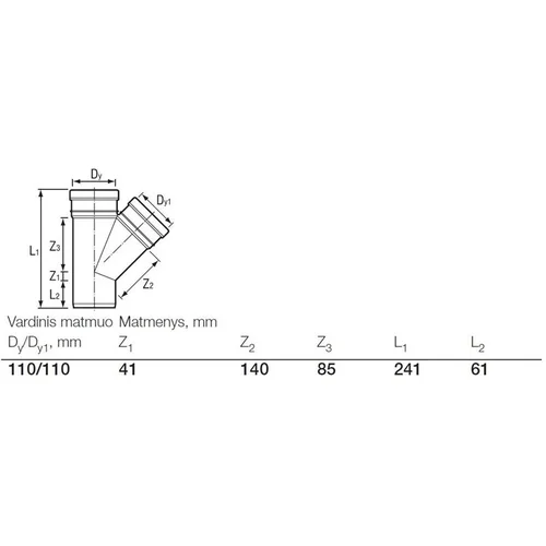 Wavin Lauko kanalizacijos trišakis Ø 110 / 110 mm, 45° image 2