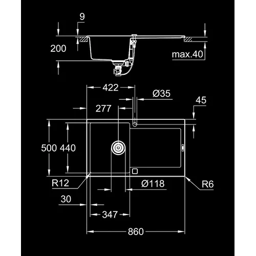 Grohe K500 31644AP0 virtuvės plautuvė 860x500 mm image 3
