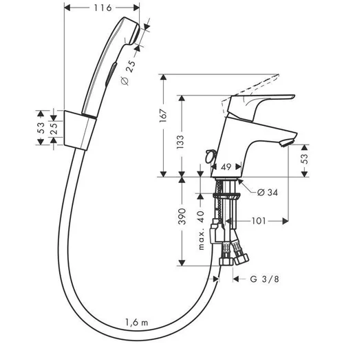 HANSGROHE FOCUS E2 BIDETT praustuvės maišytuvas chromo image 3
