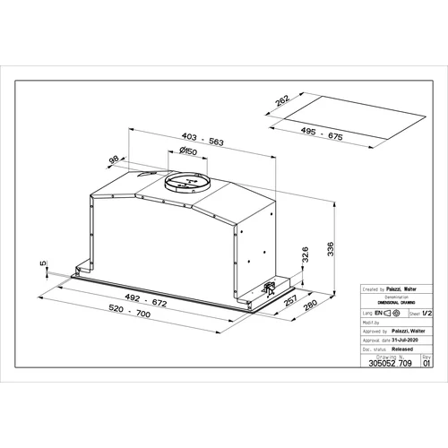 Faber BI-AIR KL A52 Įmontuojamas gartraukis 52 cm Juoda image 2