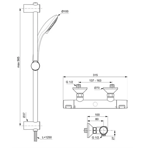 Ideal Standard Dušo komplektas su termo maišytuvu A7203AA image 3