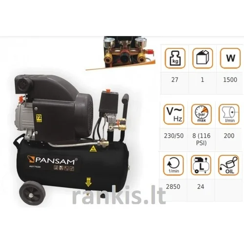 Pansam A077020 Oro kompresorius, 1,5 kW, 24 L, 8 bar image 3