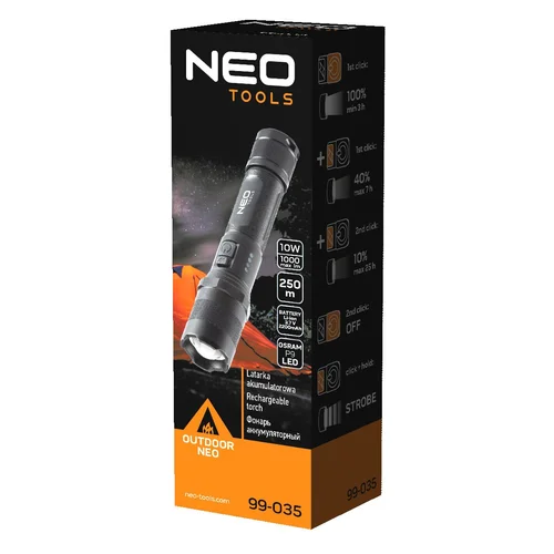 Neo Tools OSRAM P9 LED įkraunamas žibintuvėlis USB 1000 lm image 3