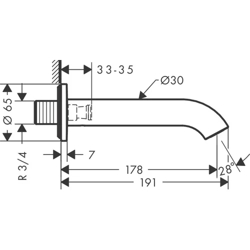 Hansgrohe AXOR Uno potinkinis vonios snapas, 38411000, Chromas image 2