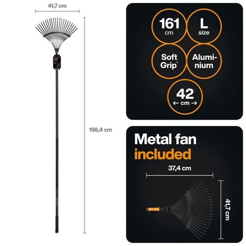 OneClick metalinis, vėduoklinis lapų grėblys +kotas L image 3
