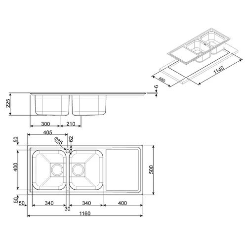 Smeg LLR116-2 nerūdijančio plieno plautuvė image 3