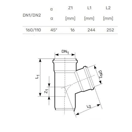 Lauko kanalizacijos trišakis Magnaplast, Ø 110/160 mm, 45° image 2