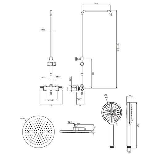 Termostatinė dušo sistema Omnires Y SYSY10-N-6CR poliruotas chromas image 2